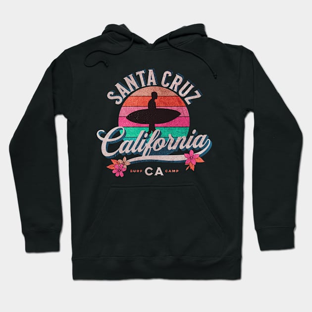 California Santa Cruz Surfing Vintage Art Hoodie by ReaverCrest